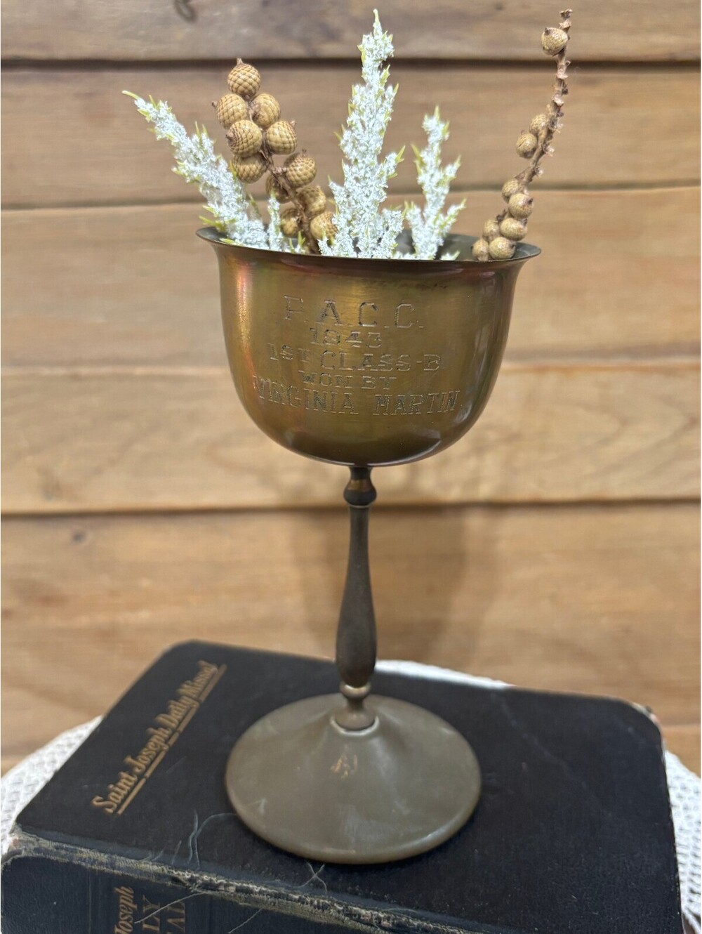Vintage Copper Trophy Cup Urn - Antique Pedestal Vase - Rustic Farmhouse Trophy